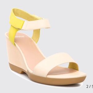 Camper Yellow and Cream Wedge Sandals